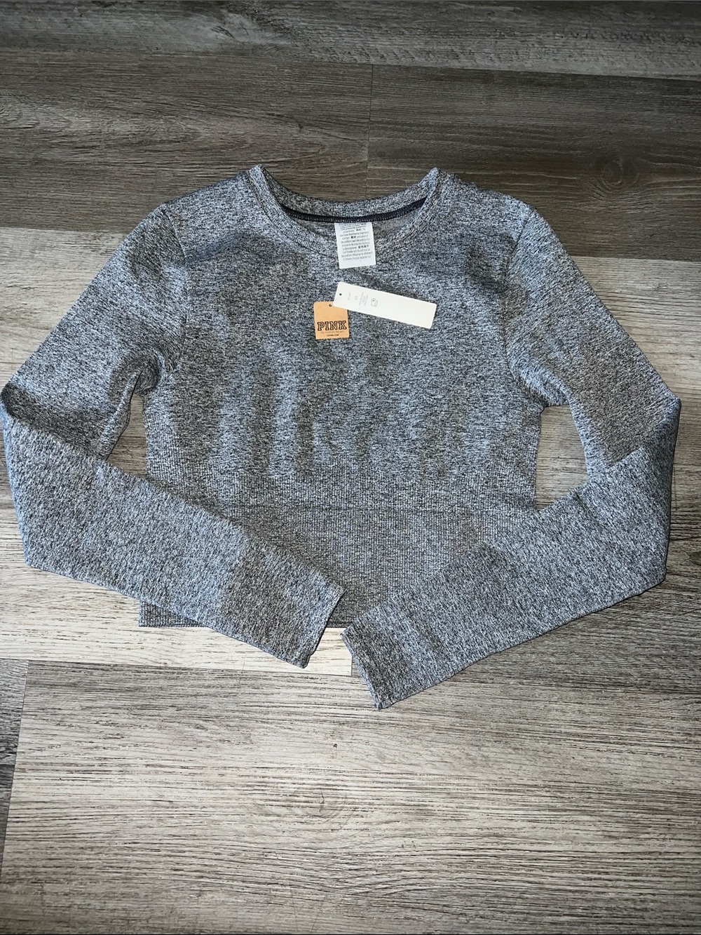 PINK VICTORIAS SECRET Gray Marled Long Sleeve Crop Top NWT